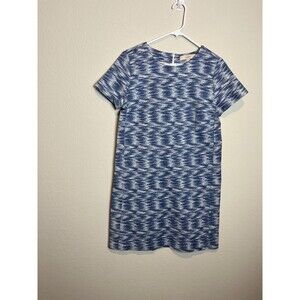 LOFT Dress Womens 4 Blue Striped Knit Shift Short Sleeve Crew Neck Work Casual
